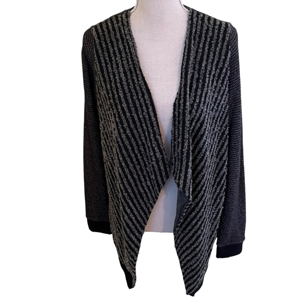 Hazel Grey/Black Striped TExured Knit Waterfall Cardigan S